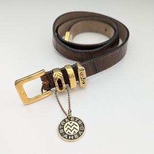 Streets Ahead Women's Brown Leather Cro-Embossed Belt w/Gold Buckle & Logo Plate